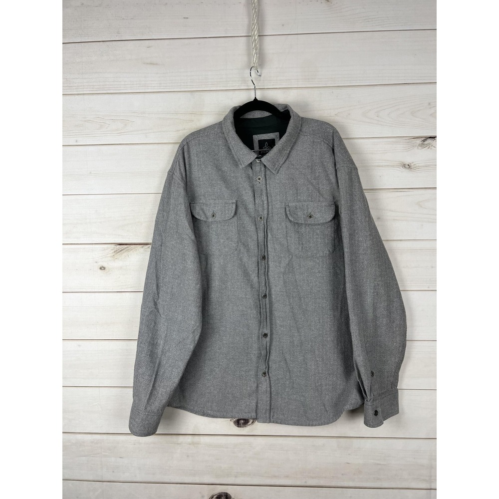 PrAna Shirt Mens 2XL Gray Organic Cotton Herringbone Flannel Button Up Casual